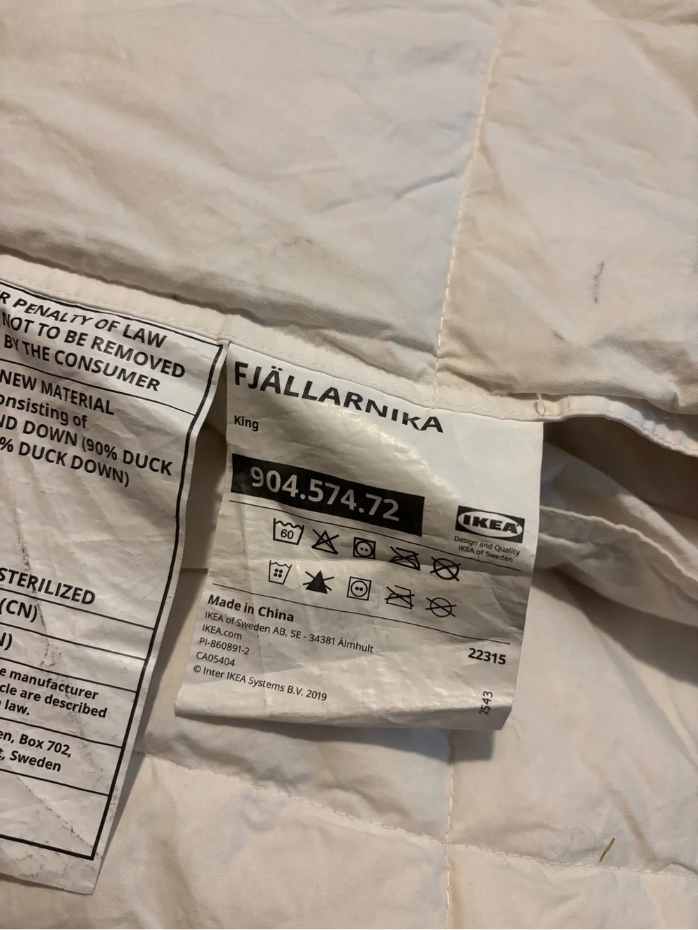 IKEA White Quilted Duvet
